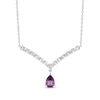 Thumbnail Image 1 of Pear-Shaped Amethyst & Round-Cut White Lab-Created Sapphire Chevron Necklace Sterling Silver 18”