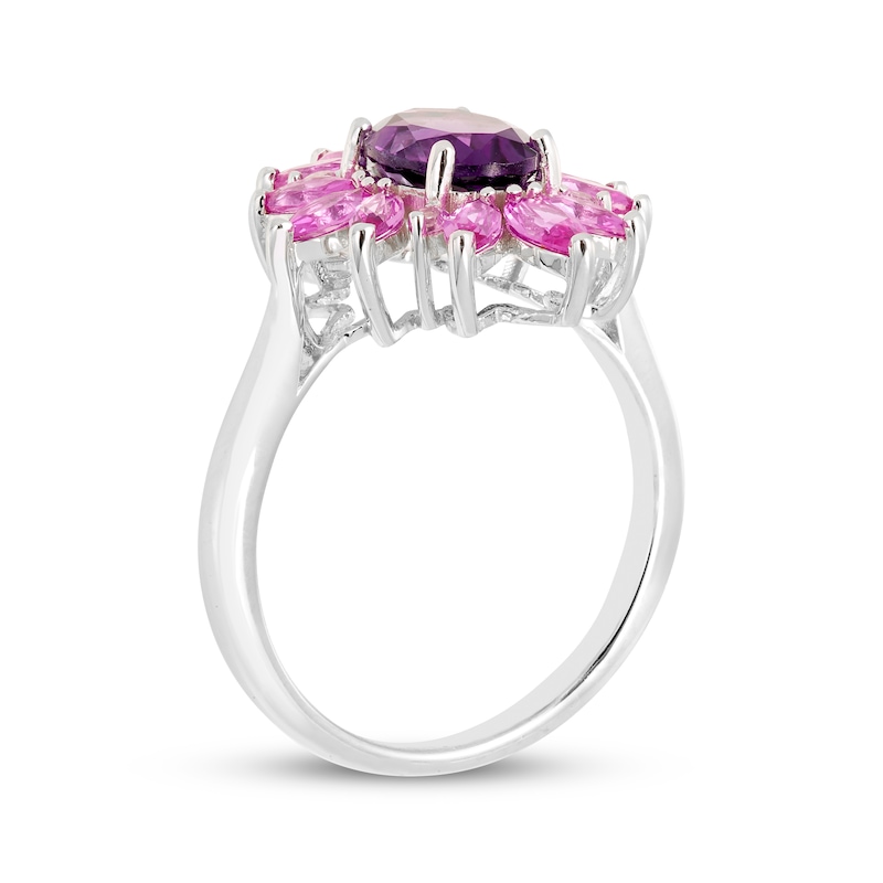 Main Image 2 of Oval-Cut Amethyst, Marquise & Round-Cut Pink Lab-Created Sapphire Cocktail Ring Sterling Silver