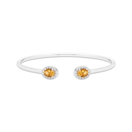 Oval-Cut Citrine & Round-Cut White Lab-Created Sapphire Cuff Bangle Bracelet Sterling Silver