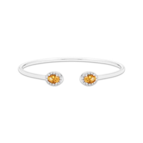 Oval-Cut Citrine & Round-Cut White Lab-Created Sapphire Cuff Bangle Bracelet Sterling Silver