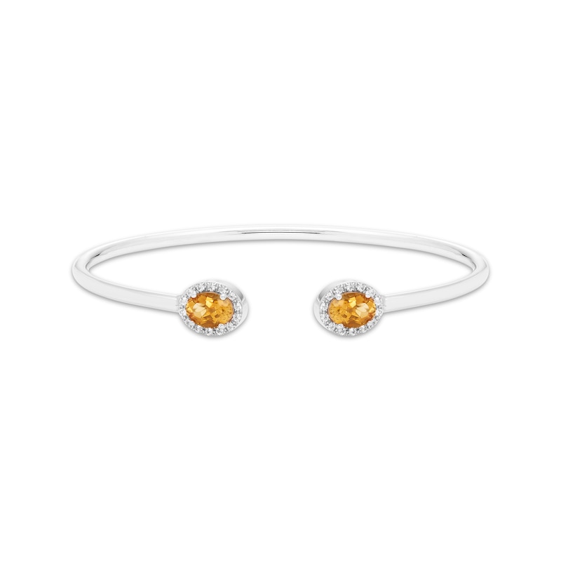 Main Image 1 of Oval-Cut Citrine & Round-Cut White Lab-Created Sapphire Cuff Bangle Bracelet Sterling Silver