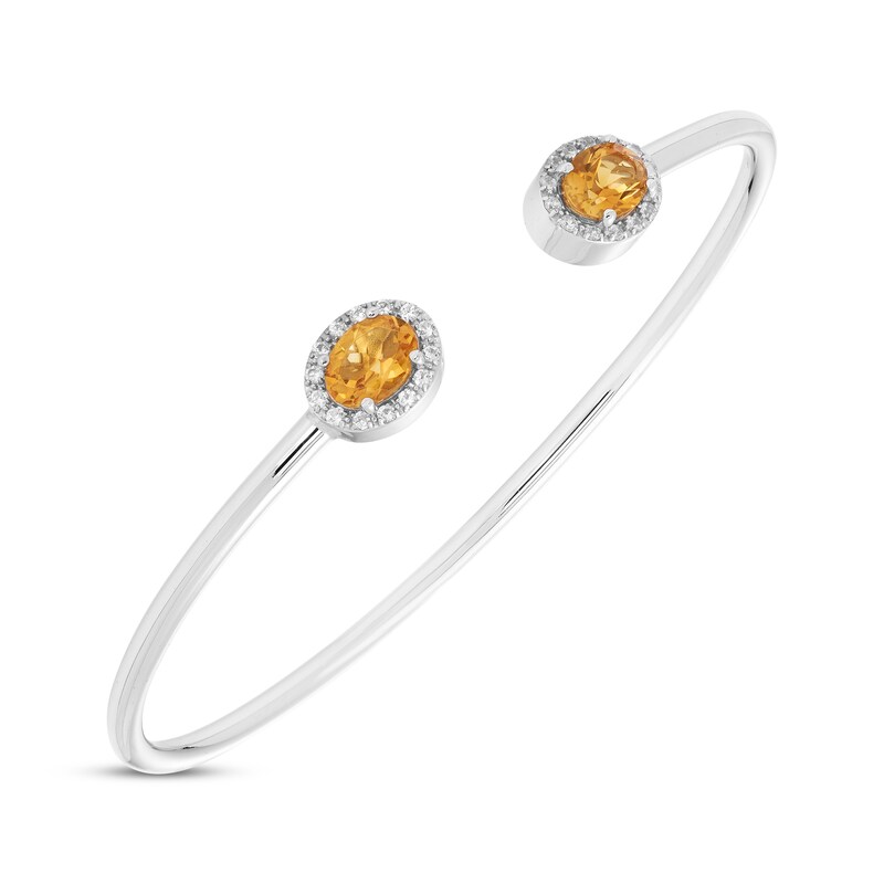 Main Image 2 of Oval-Cut Citrine & Round-Cut White Lab-Created Sapphire Cuff Bangle Bracelet Sterling Silver