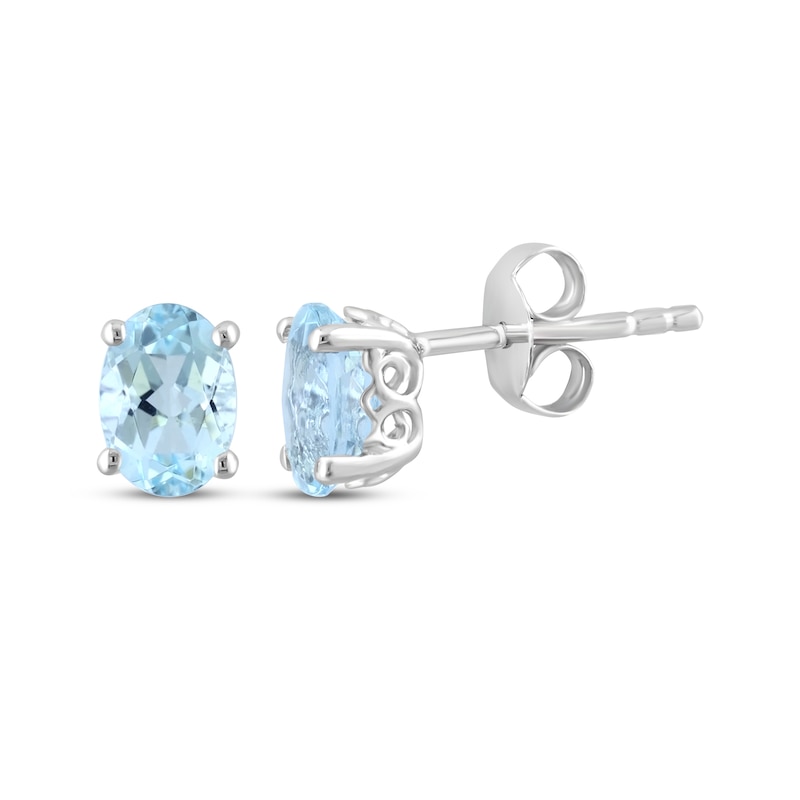 Oval-Cut Aquamarine Solitaire Stud Earrings 10K White Gold