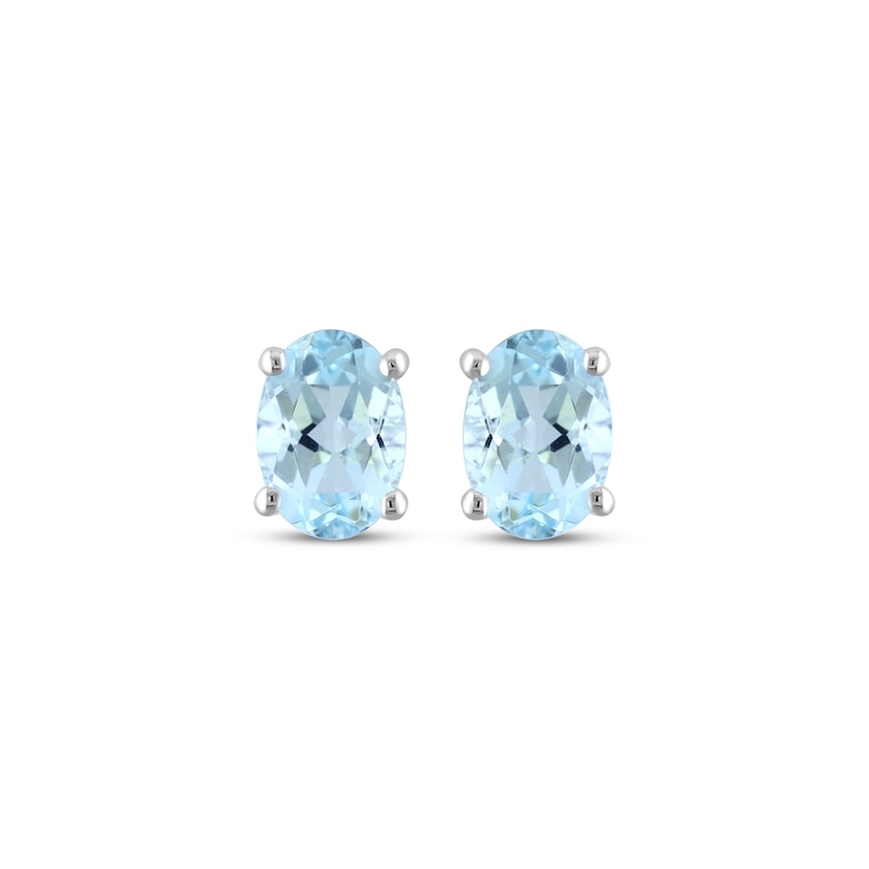Oval-Cut Aquamarine Solitaire Stud Earrings 10K White Gold