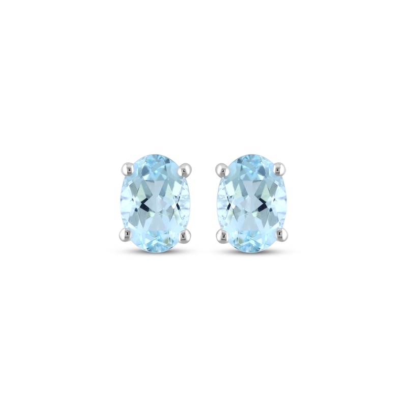 Main Image 2 of Oval-Cut Aquamarine Solitaire Stud Earrings 10K White Gold