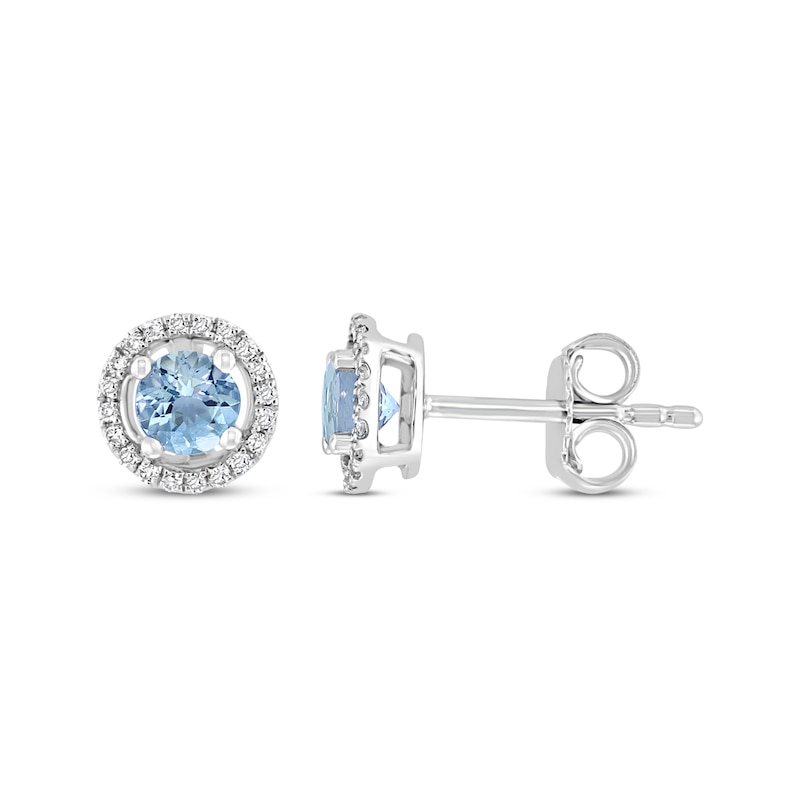 Round-Cut Aquamarine & Diamond Stud Earrings 1/10 ct tw 10K White Gold