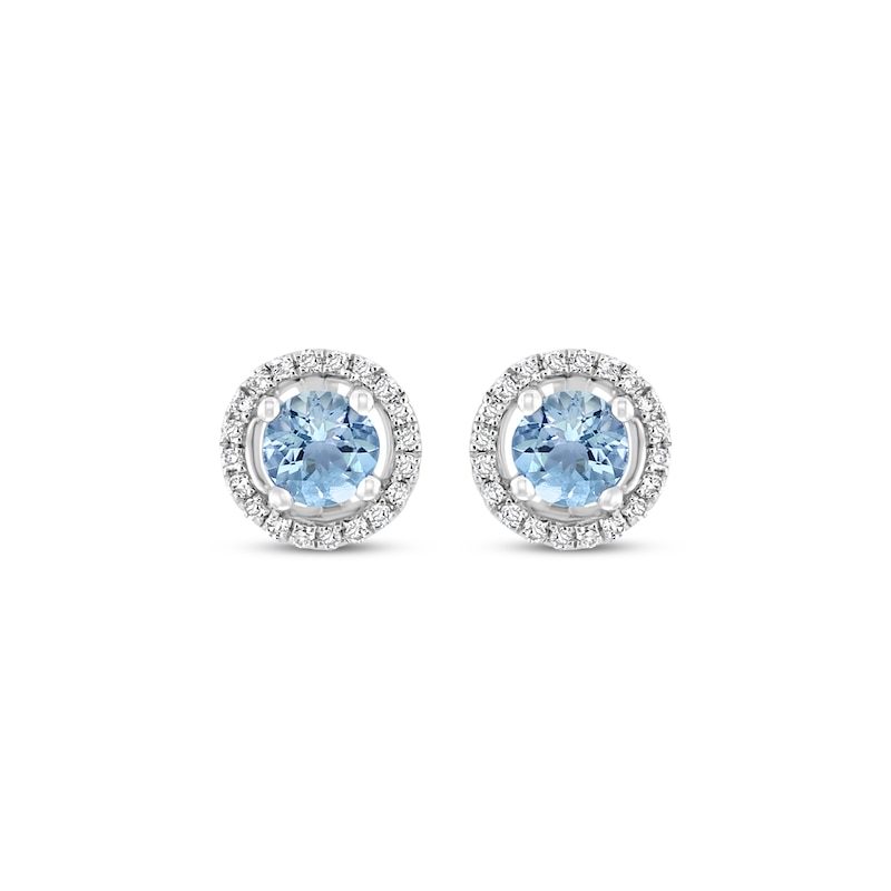 Round-Cut Aquamarine & Diamond Stud Earrings 1/10 ct tw 10K White Gold