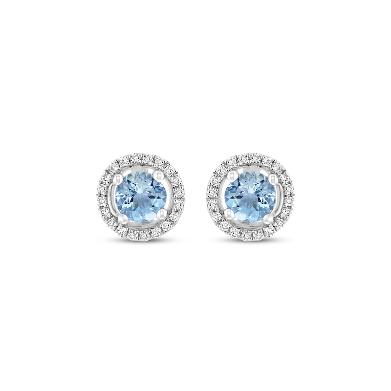 Main Image 2 of Round-Cut Aquamarine & Diamond Stud Earrings 1/10 ct tw 10K White Gold
