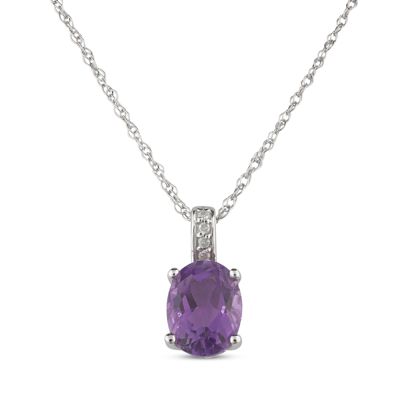 Main Image 1 of Oval-Cut Amethyst & Diamond Accent Necklace 10K White Gold 18”
