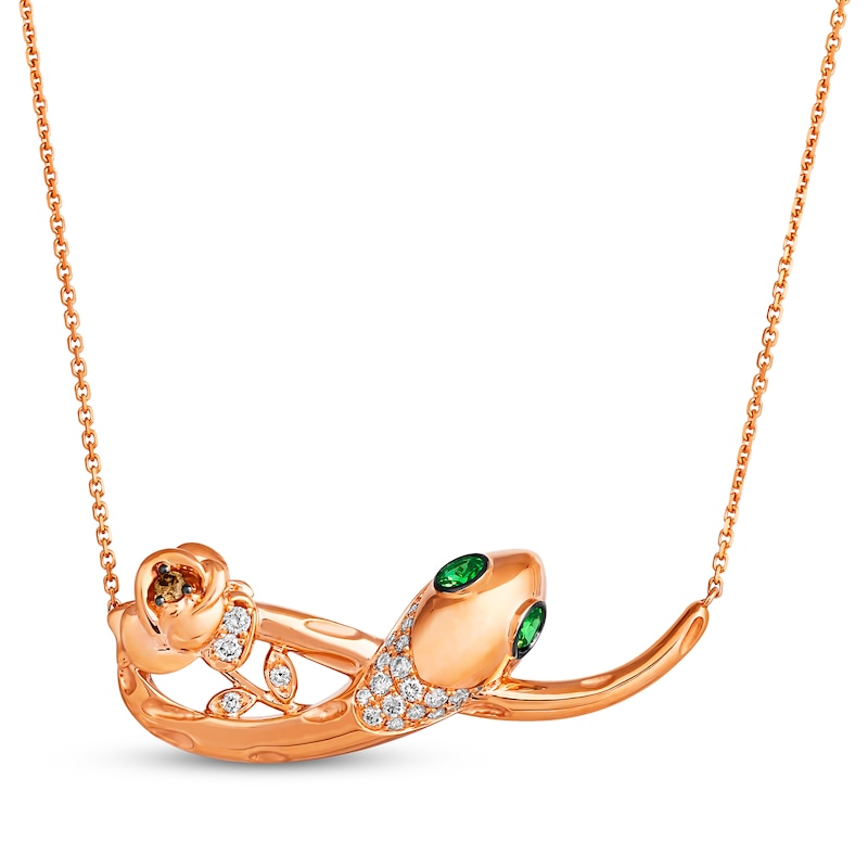 Le Vian Tsavorite Snake & Rose Necklace 3/8 ct tw Diamonds 14K Strawberry Gold 19”