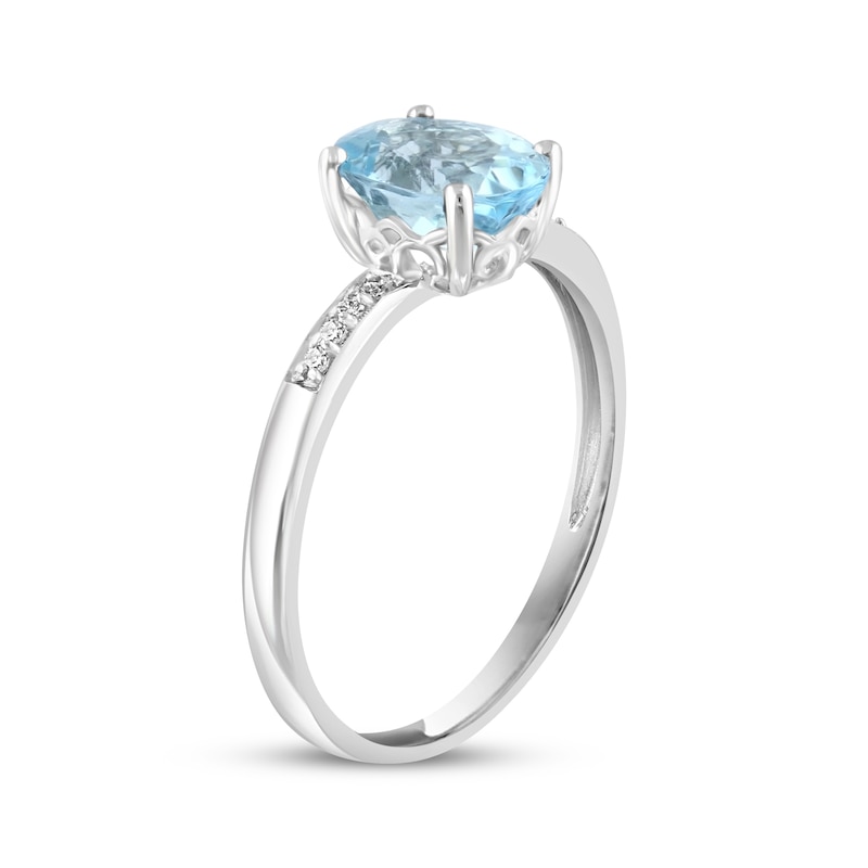 Oval-Cut Aquamarine & Diamond Accent Ring 10K White Gold
