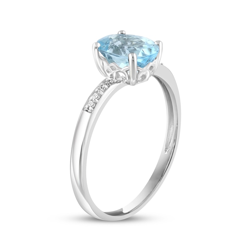 Main Image 2 of Oval-Cut Aquamarine & Diamond Accent Ring 10K White Gold