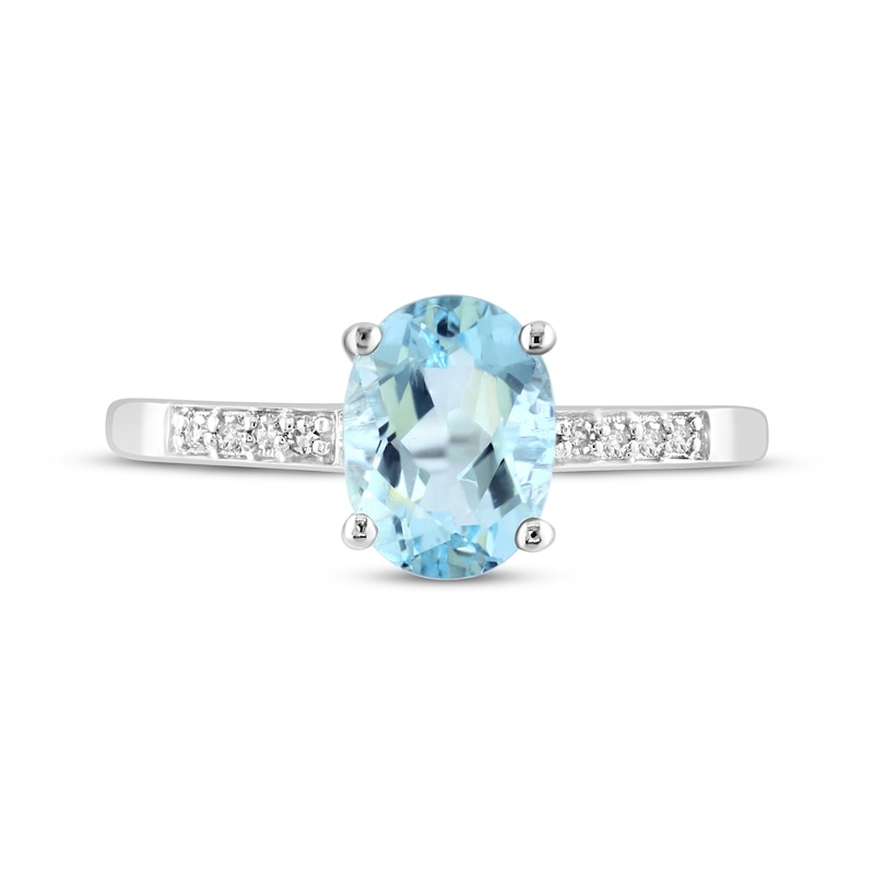 Main Image 3 of Oval-Cut Aquamarine & Diamond Accent Ring 10K White Gold
