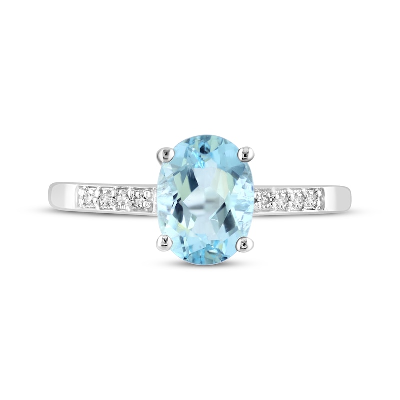 Oval-Cut Aquamarine & Diamond Accent Ring 10K White Gold