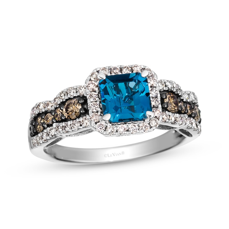 Le Vian Blue Topaz Ring 3/4 ct tw Diamonds 14K Vanilla Gold