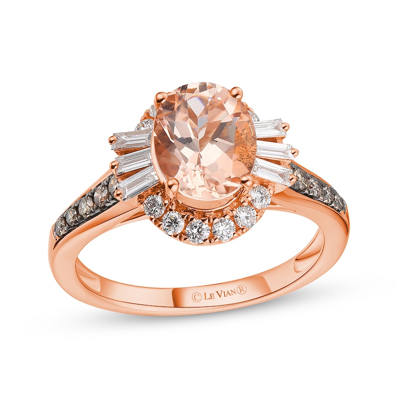 Main Image 1 of Le Vian Oval-Cut Morganite Ring 1/2 ct tw Diamonds 14K Strawberry Gold