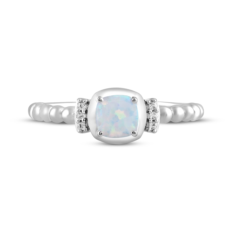 Cushion-Cut Lab-Created Opal & Round-Cut White Lab-Created Sapphire Beaded Ring Sterling Silver