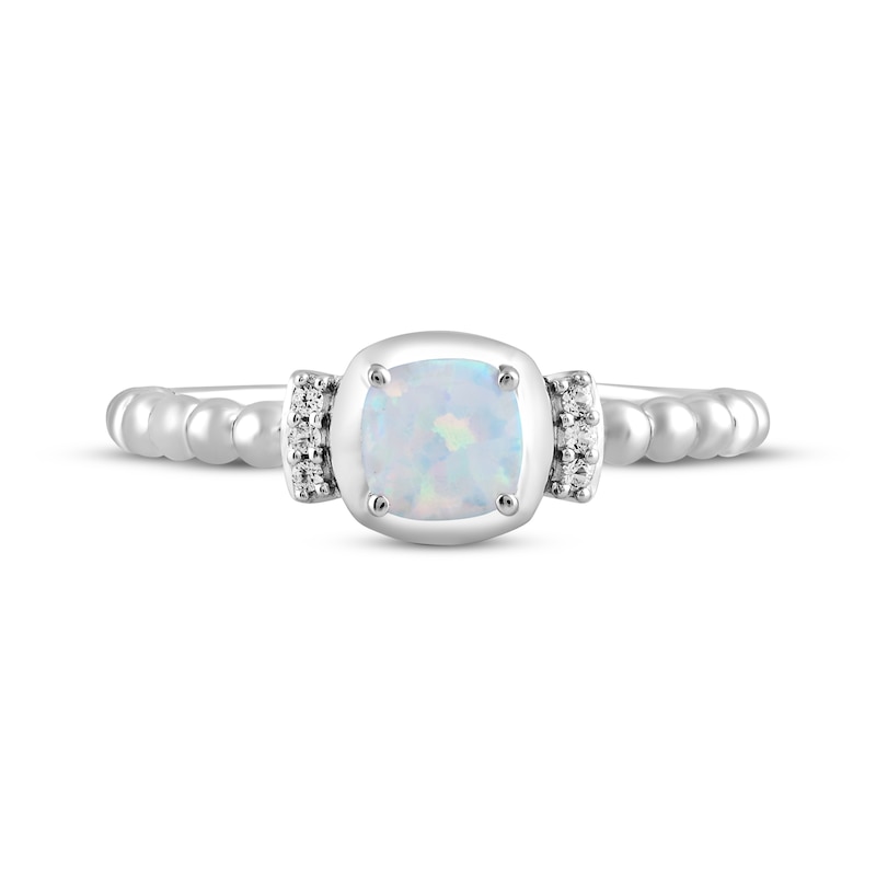 Main Image 3 of Cushion-Cut Lab-Created Opal & Round-Cut White Lab-Created Sapphire Beaded Ring Sterling Silver