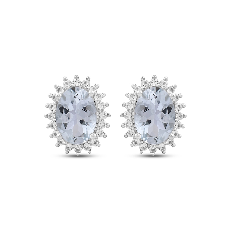 Main Image 2 of Oval-Cut Aquamarine & Round-Cut White Lab-Created Sapphire Starburst Stud Earrings Sterling Silver