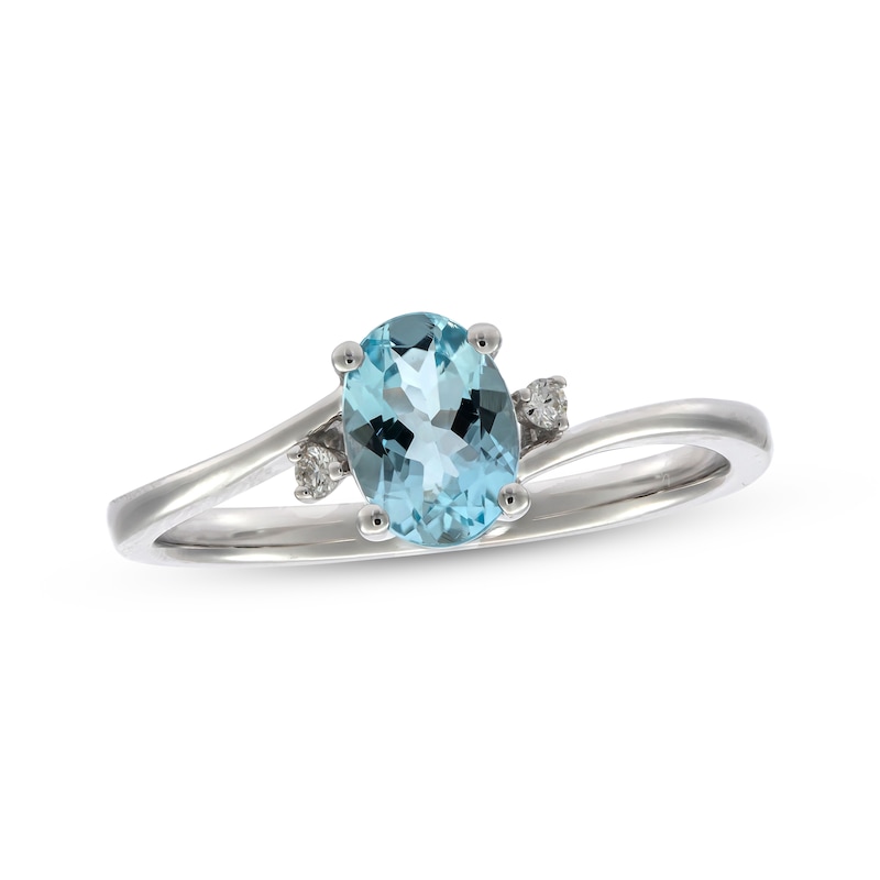 Main Image 1 of Oval-Cut Aquamarine & Diamond Accent Bypass Ring 10K White Gold
