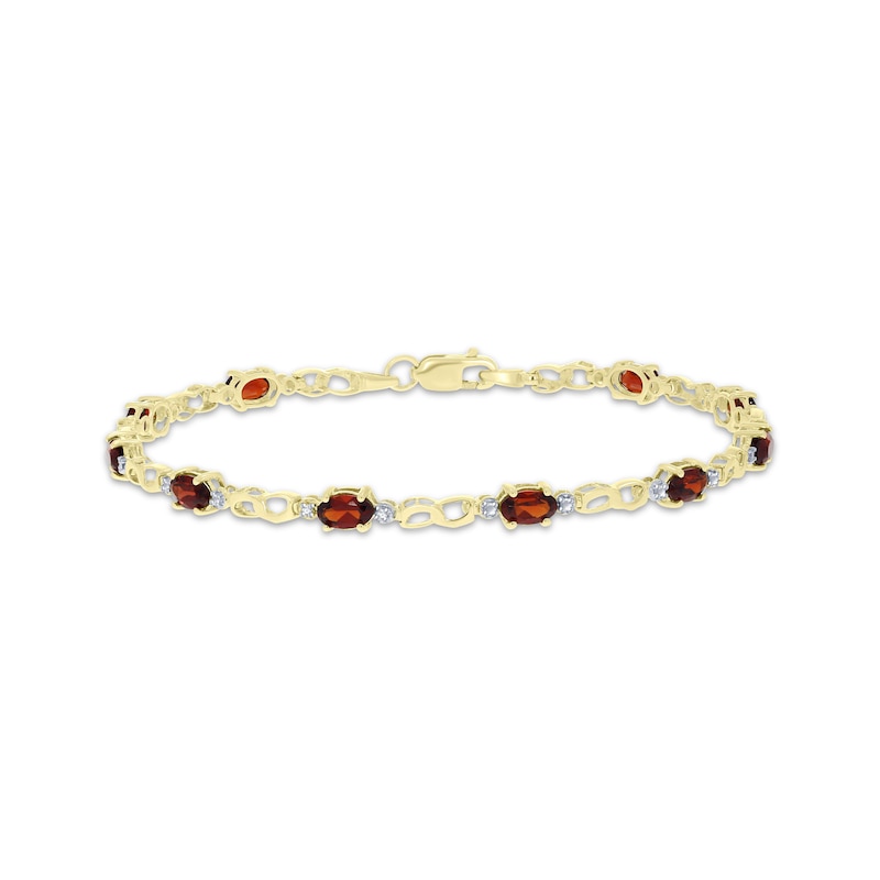 Main Image 1 of Oval-Shaped Garnet & Diamond Accent Bracelet 10K Yellow Gold 7.25”