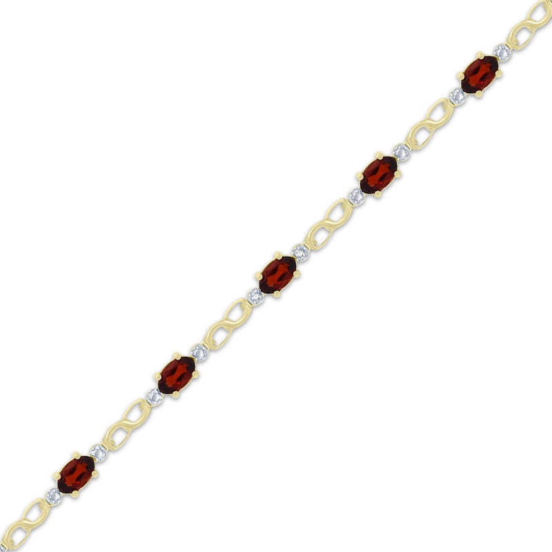 Main Image 2 of Oval-Shaped Garnet & Diamond Accent Bracelet 10K Yellow Gold 7.25”