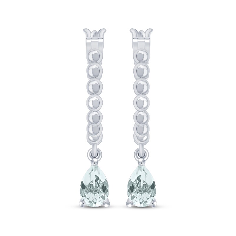 Main Image 2 of Pear-Shaped Aquamarine Beaded Drop Hoop Earrings Sterling Silver