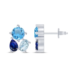 Multi-Shape, Multi-Gemstone Trio Stud Earrings Sterling Silver
