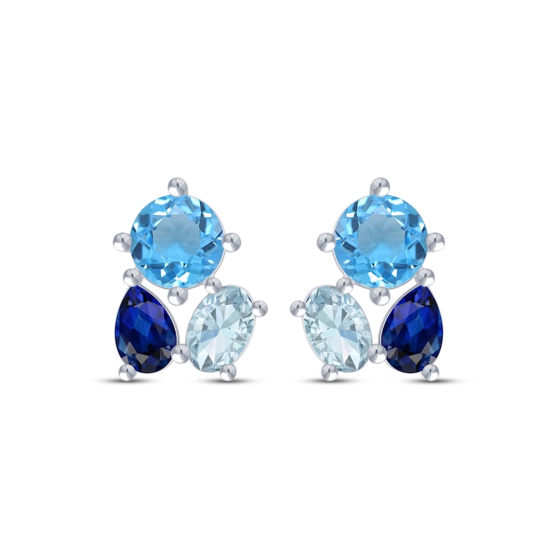 Main Image 2 of Multi-Shape, Multi-Gemstone Trio Stud Earrings Sterling Silver