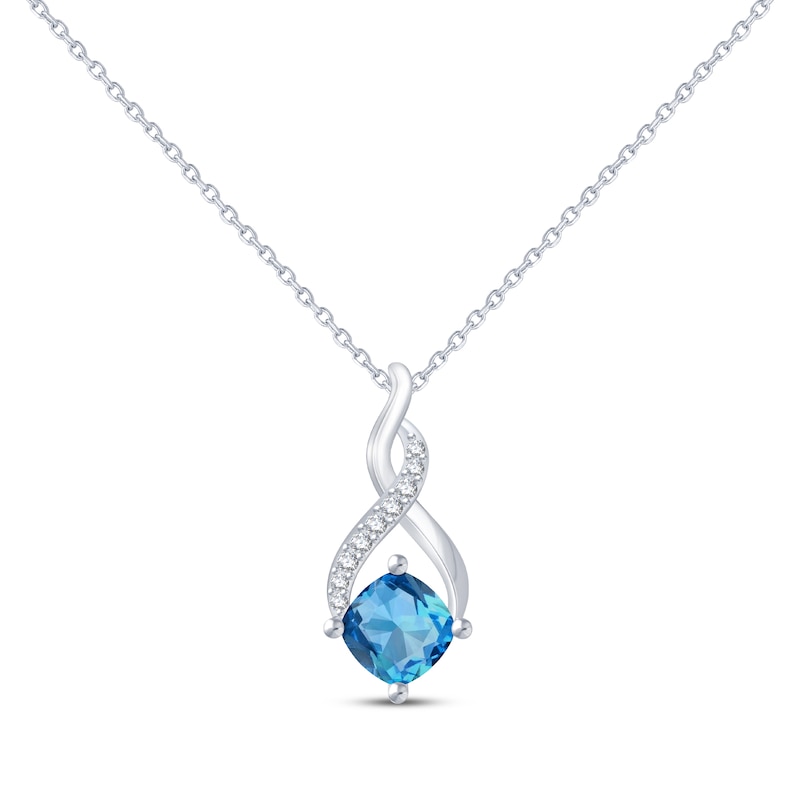 Main Image 1 of Cushion-Shaped Swiss Blue Topaz & Round-Cut White Lab-Created Sapphire Swirl Necklace Sterling Silver 18”