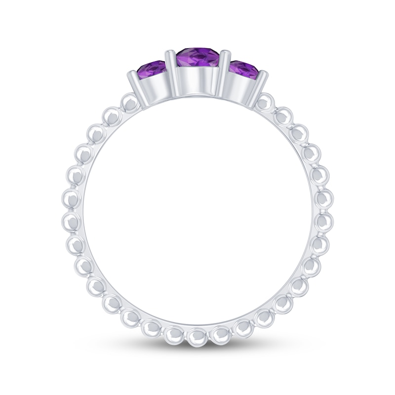 Main Image 3 of Round-Cut Amethyst Three-Stone Beaded Ring Sterling Silver