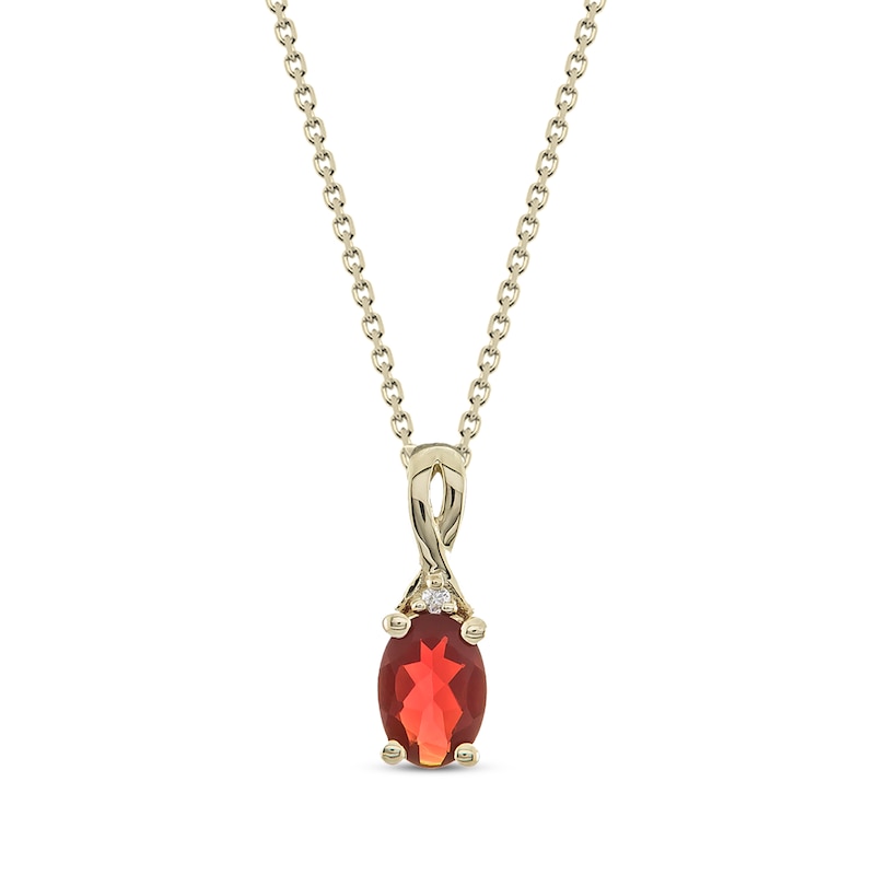 Main Image 1 of Oval-Cut Fire Opal & Diamond Accent Necklace 10K Yellow Gold 18”