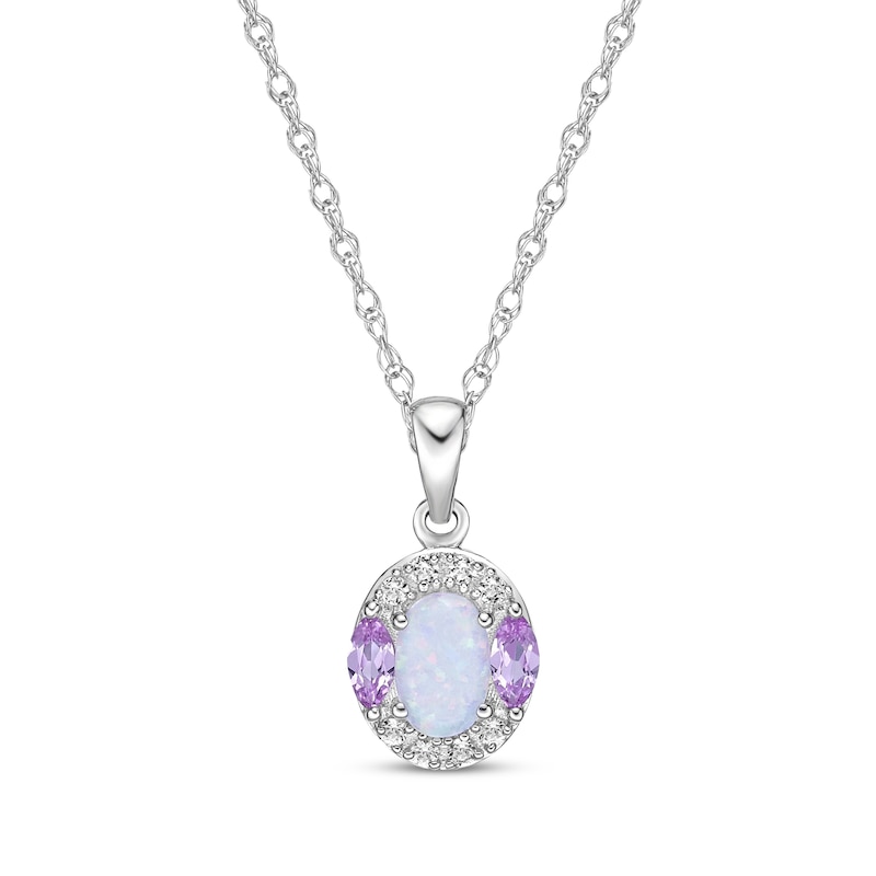Main Image 2 of Oval-Cut Lab-Created Opal & Multi-Shape Pink and White Lab-Created Sapphire Gift Set Sterling Silver