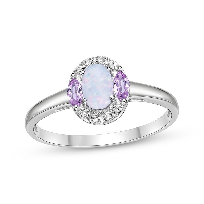 Main Image 3 of Oval-Cut Lab-Created Opal & Multi-Shape Pink and White Lab-Created Sapphire Gift Set Sterling Silver