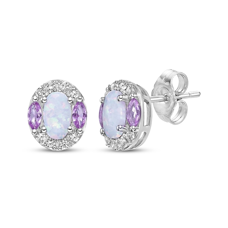 Main Image 4 of Oval-Cut Lab-Created Opal & Multi-Shape Pink and White Lab-Created Sapphire Gift Set Sterling Silver