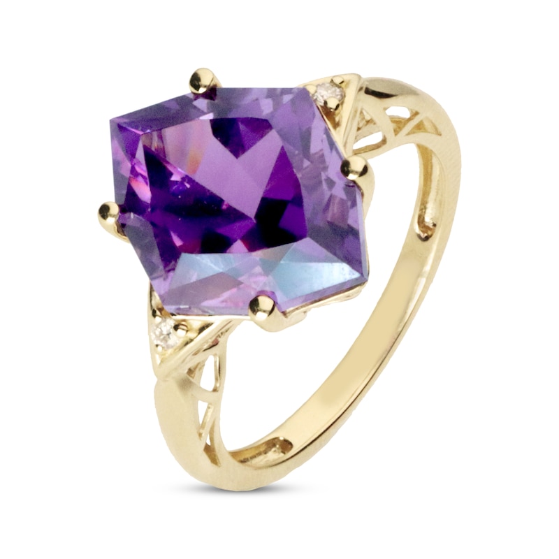 Marquise-Cut Amethyst & Diamond Accent Ring 10K Yellow Gold