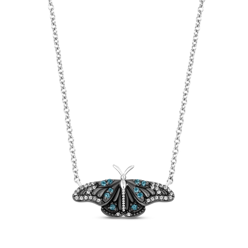 Disney Treasures Encanto London Blue Topaz & Diamond Butterfly Necklace 1/15 ct tw Sterling Silver 18”