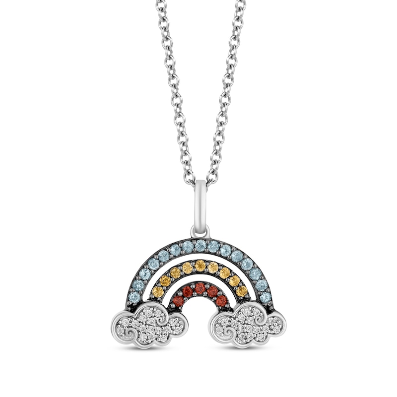 Disney Treasures Encanto Multi-Gemstone & Diamond Rainbow Necklace 1/15 ct tw Sterling Silver 19”