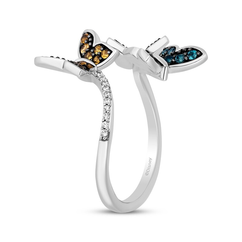 Disney Treasures Encanto Multi-Gemstone & Diamond Butterfly Bypass Ring 1/20 ct tw Sterling Silver