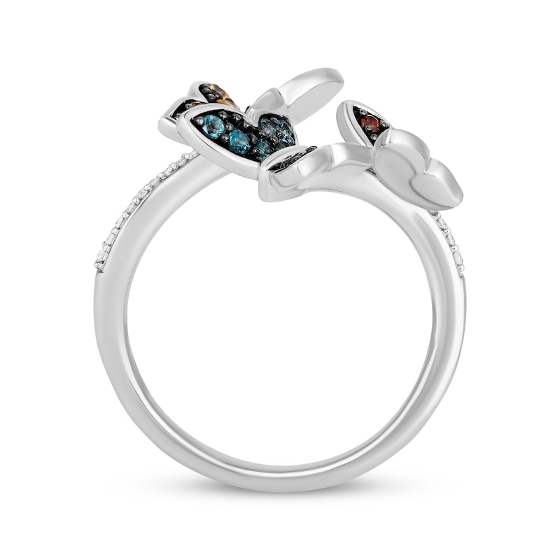 Disney Treasures Encanto Multi-Gemstone & Diamond Butterfly Bypass Ring 1/20 ct tw Sterling Silver