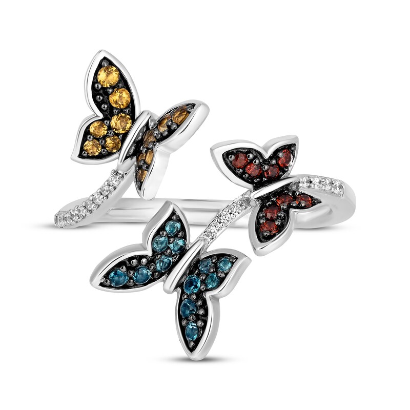 Disney Treasures Encanto Multi-Gemstone & Diamond Butterfly Bypass Ring 1/20 ct tw Sterling Silver