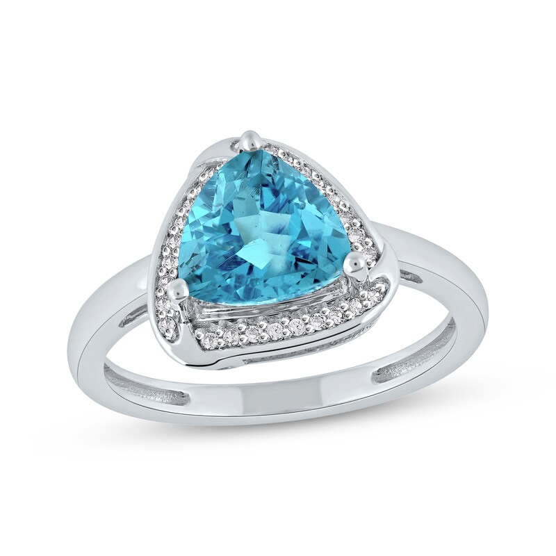 Trillion-Cut Swiss Blue Topaz & Round-Cut White Lab-Created Sapphire Ring Sterling Silver