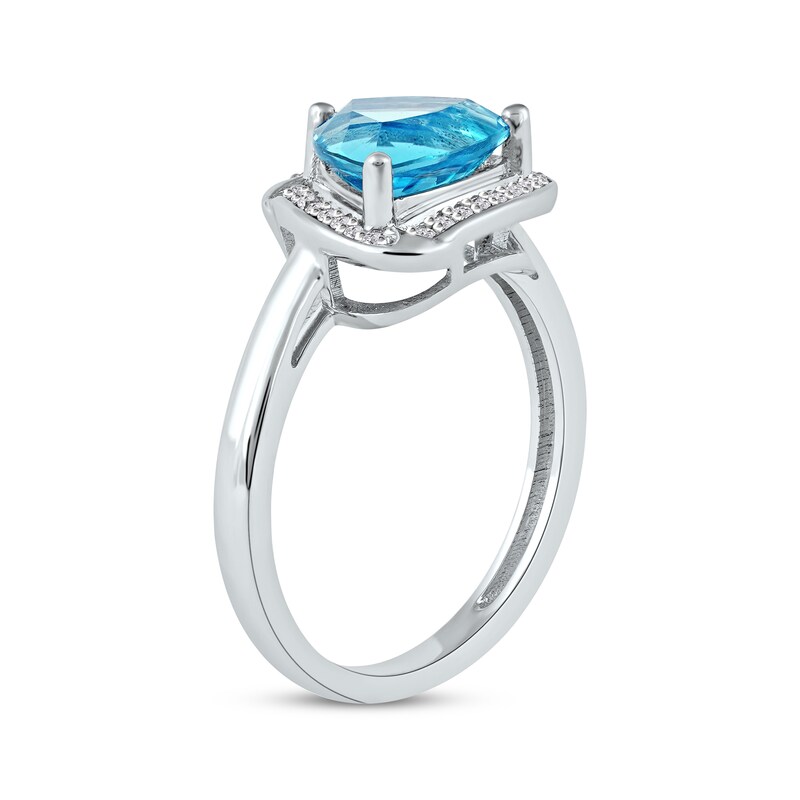 Trillion-Cut Swiss Blue Topaz & Round-Cut White Lab-Created Sapphire Ring Sterling Silver