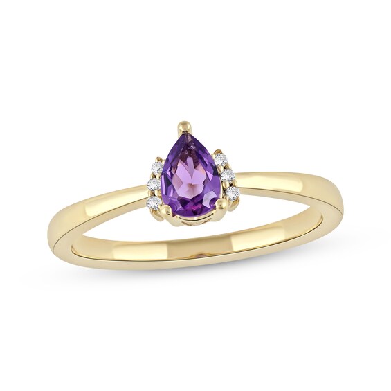 Pear-Shaped Amethyst & Round-Cut White Topaz Ring 10K Yellow Gold