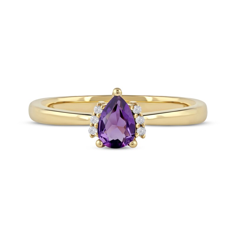 Pear-Shaped Amethyst & Round-Cut White Topaz Ring 10K Yellow Gold