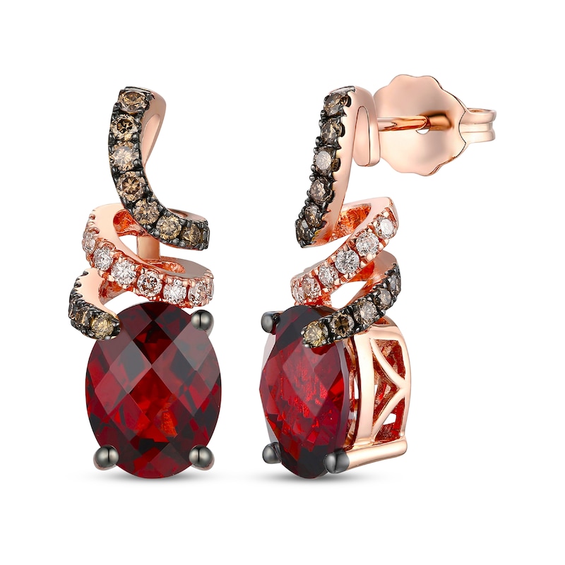 Main Image 1 of Le Vian Oval-Cut Garnet Drop Earrings 3/8 ct tw Diamonds 14K Strawberry Gold