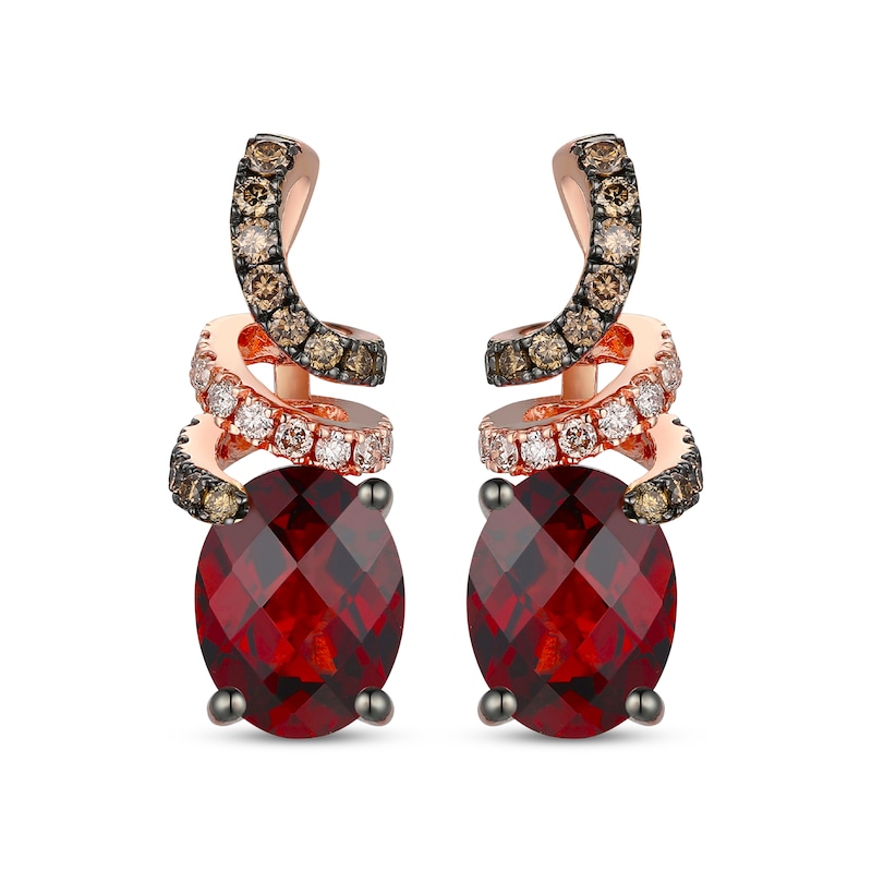 Main Image 2 of Le Vian Oval-Cut Garnet Drop Earrings 3/8 ct tw Diamonds 14K Strawberry Gold