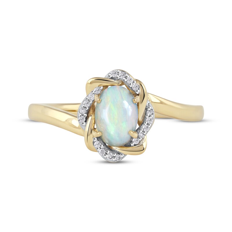 Oval-Cut Opal & Round-Cut Diamond Twist Frame Ring 1/20 ct tw 10K Yellow Gold