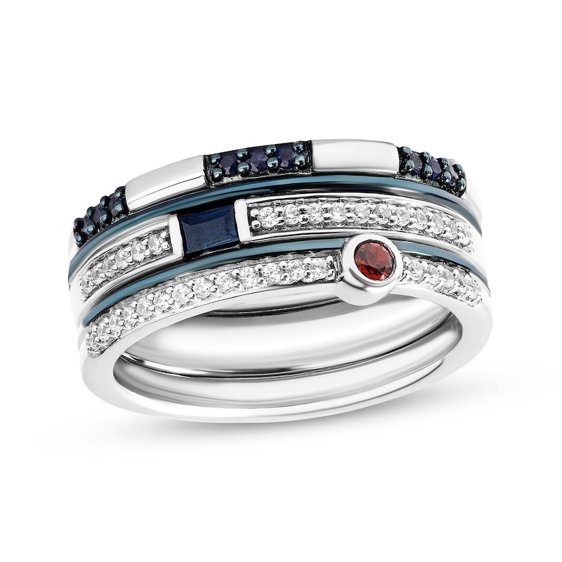 Star Wars R2-D2 Baguette-Cut Blue Sapphire & Round-Cut Diamond, Blue Sapphire & Garnet Ring Set 1/6 ct tw Sterling Silver