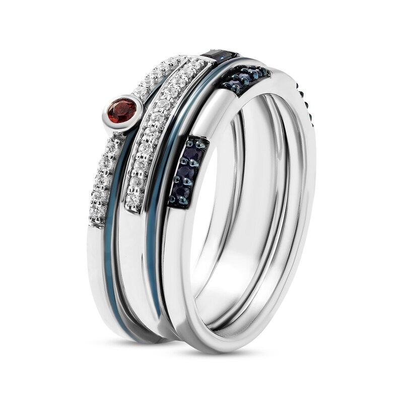 Star Wars R2-D2 Baguette-Cut Blue Sapphire & Round-Cut Diamond, Blue Sapphire & Garnet Ring Set 1/6 ct tw Sterling Silver